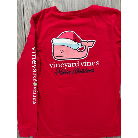 Vineyard Vines Long Sleeve Tee Red Christmas Whale Large - Picture 3 of 4